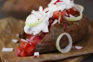 Kumpir aus Süßkartoffel Bergader Bergbauern Käse