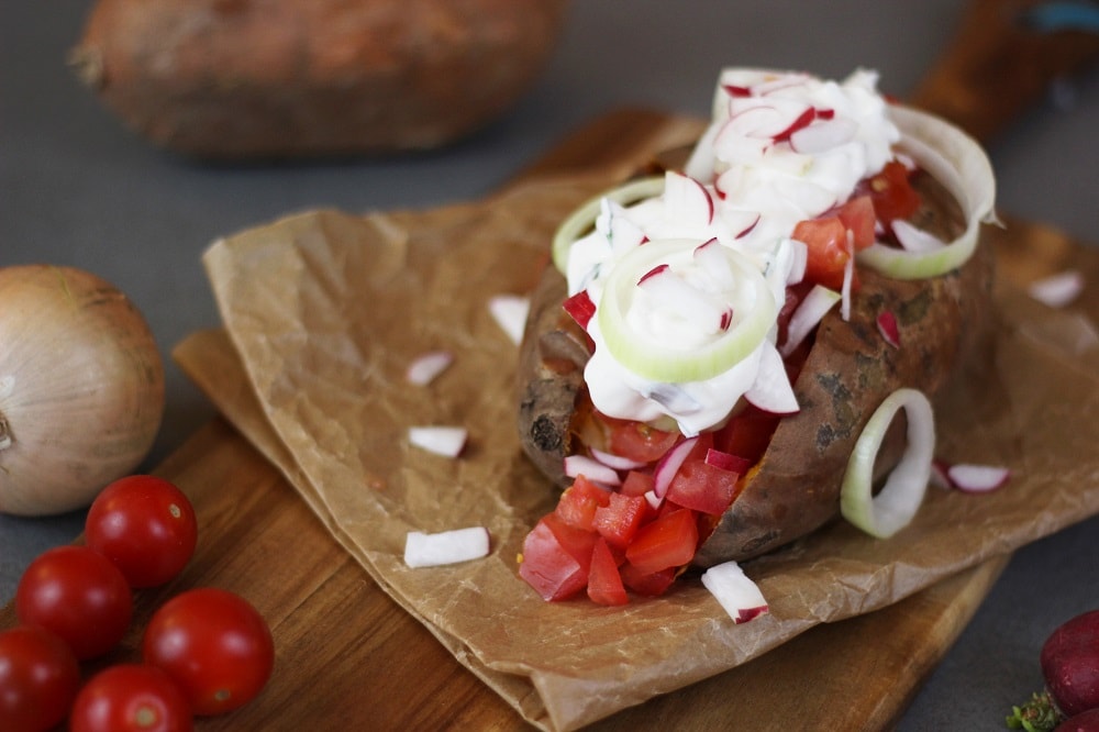 Süßkartoffel Rezept Ofenkartoffel Bergader Bergbauern Käse